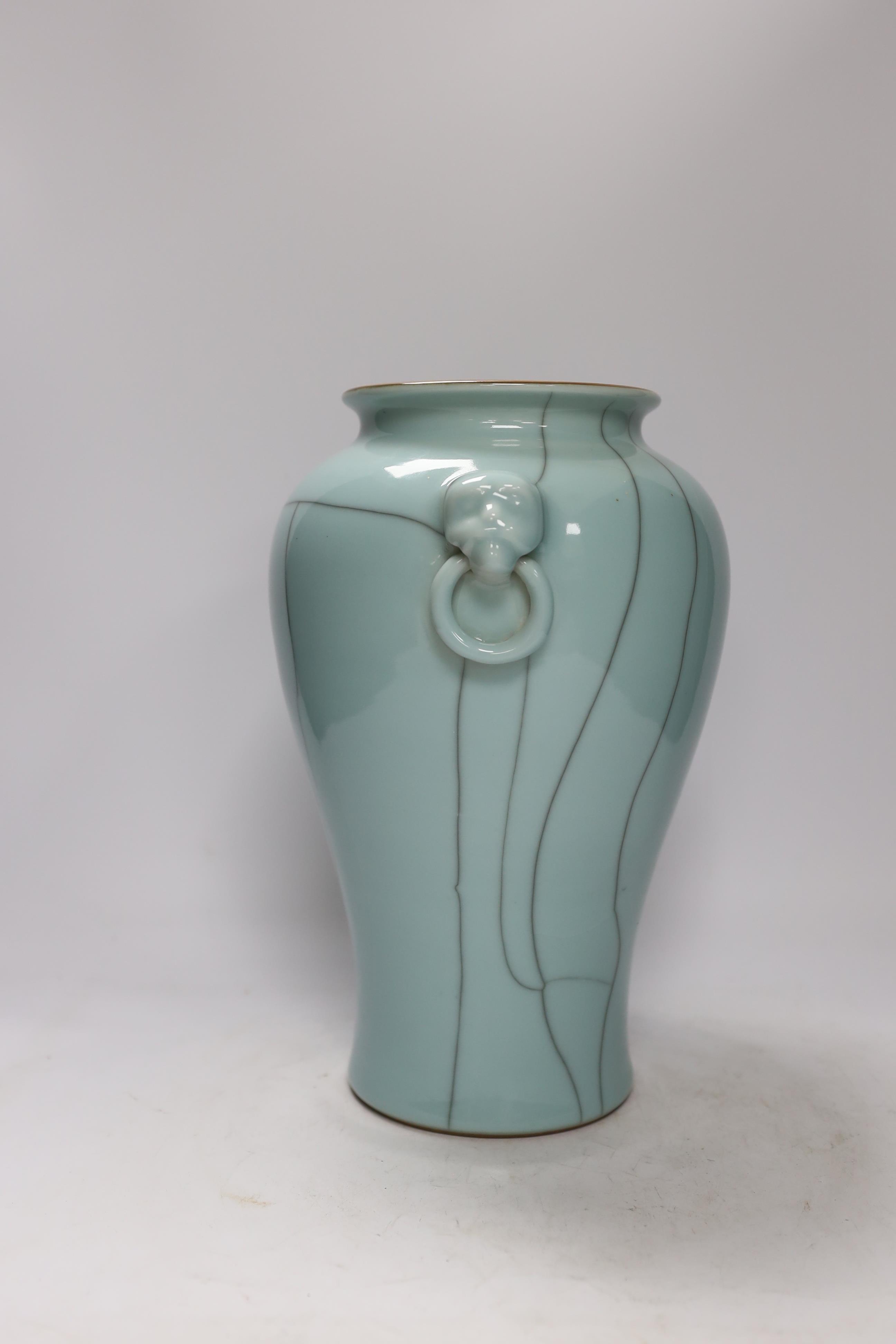 A large Chinese clair-de-lune glazed baluster vase, 30cm
